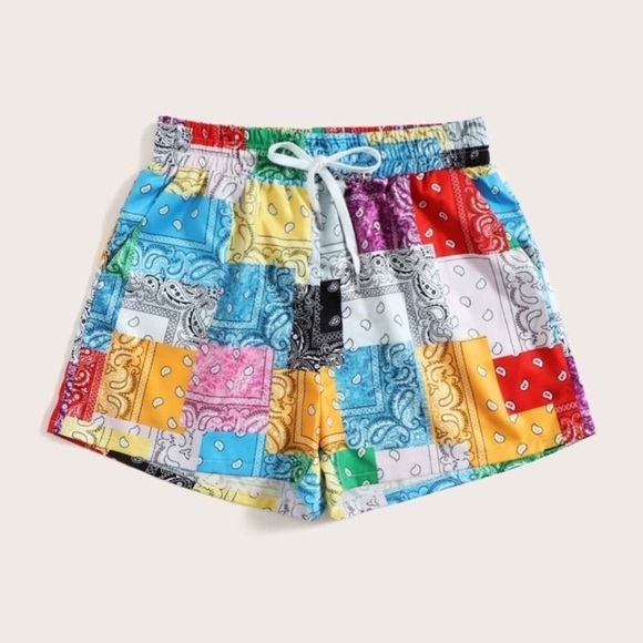 SHEIN Pants - SHEIN Paisley Print Patchwork Pocket Shorts